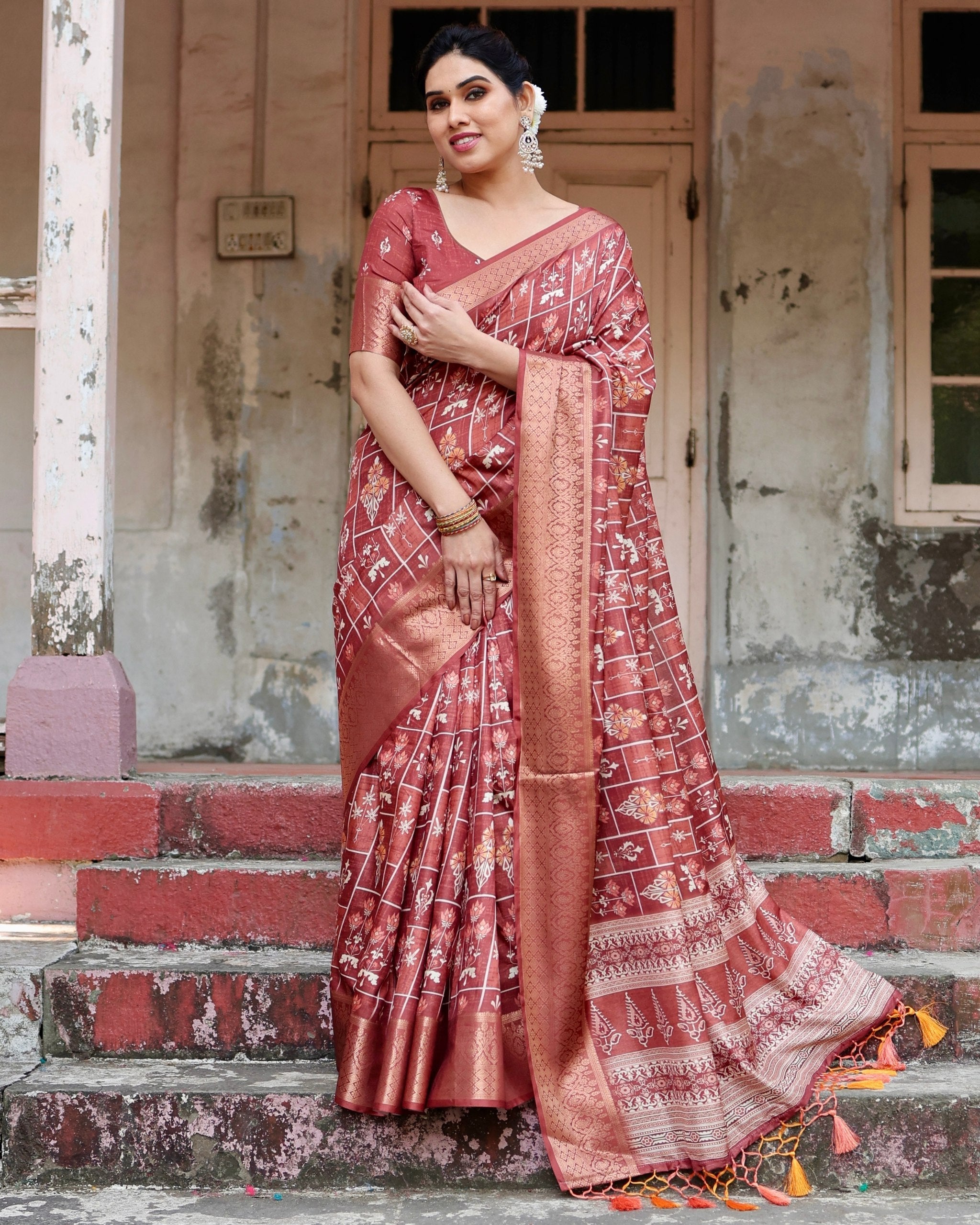 icultural Floral Printed Cotton Silk Saree