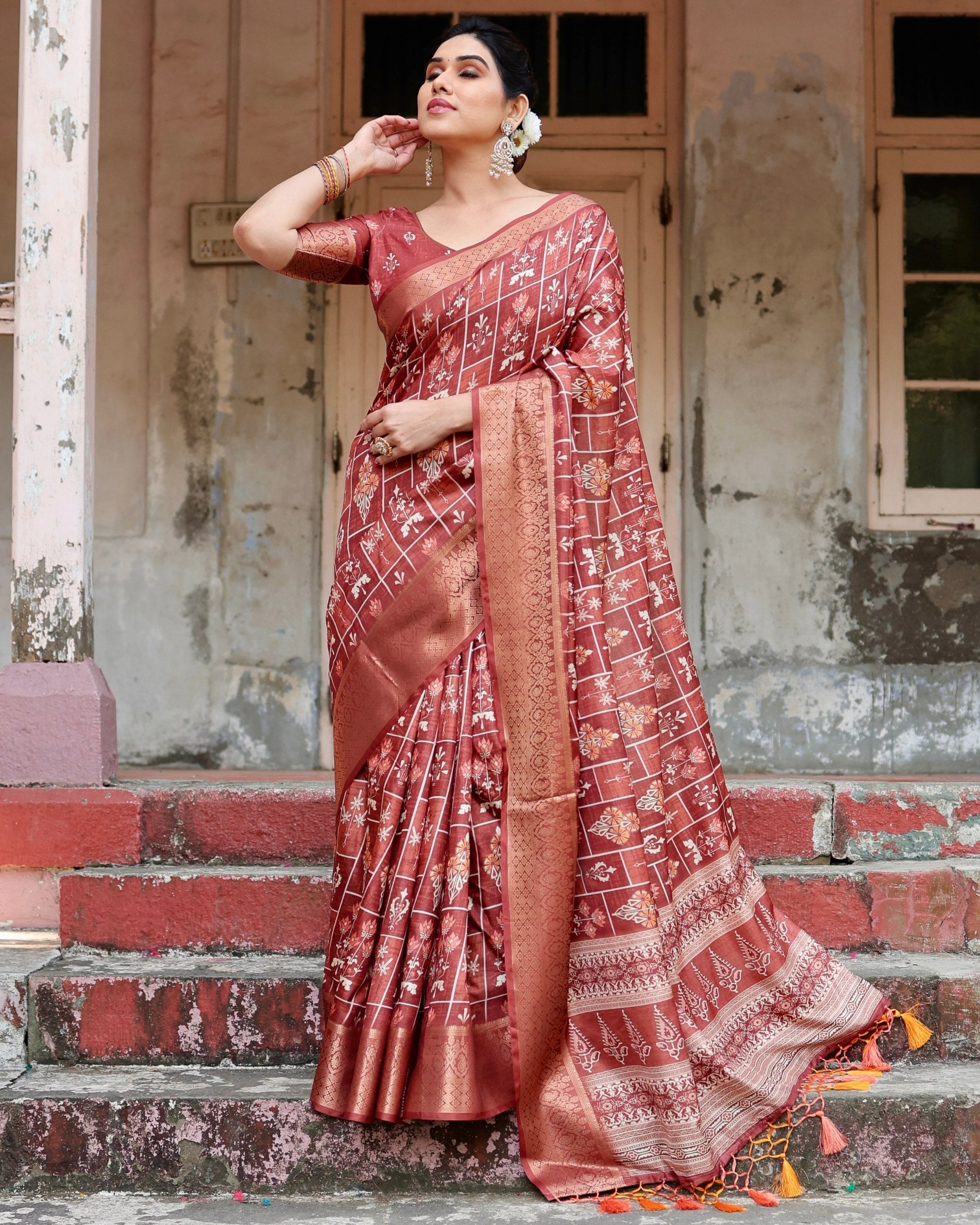 icultural Floral Printed Cotton Silk Saree