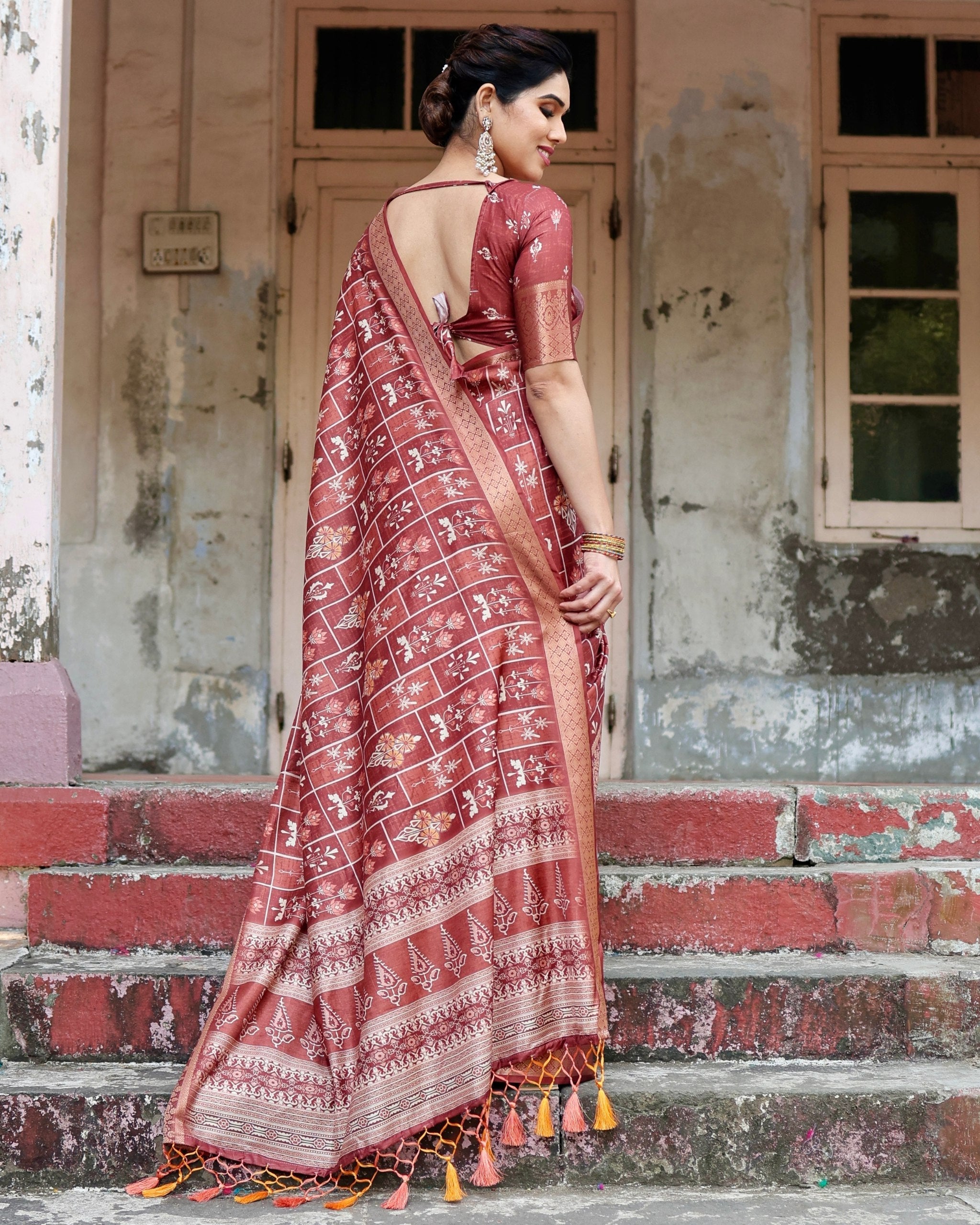 icultural Floral Printed Cotton Silk Saree