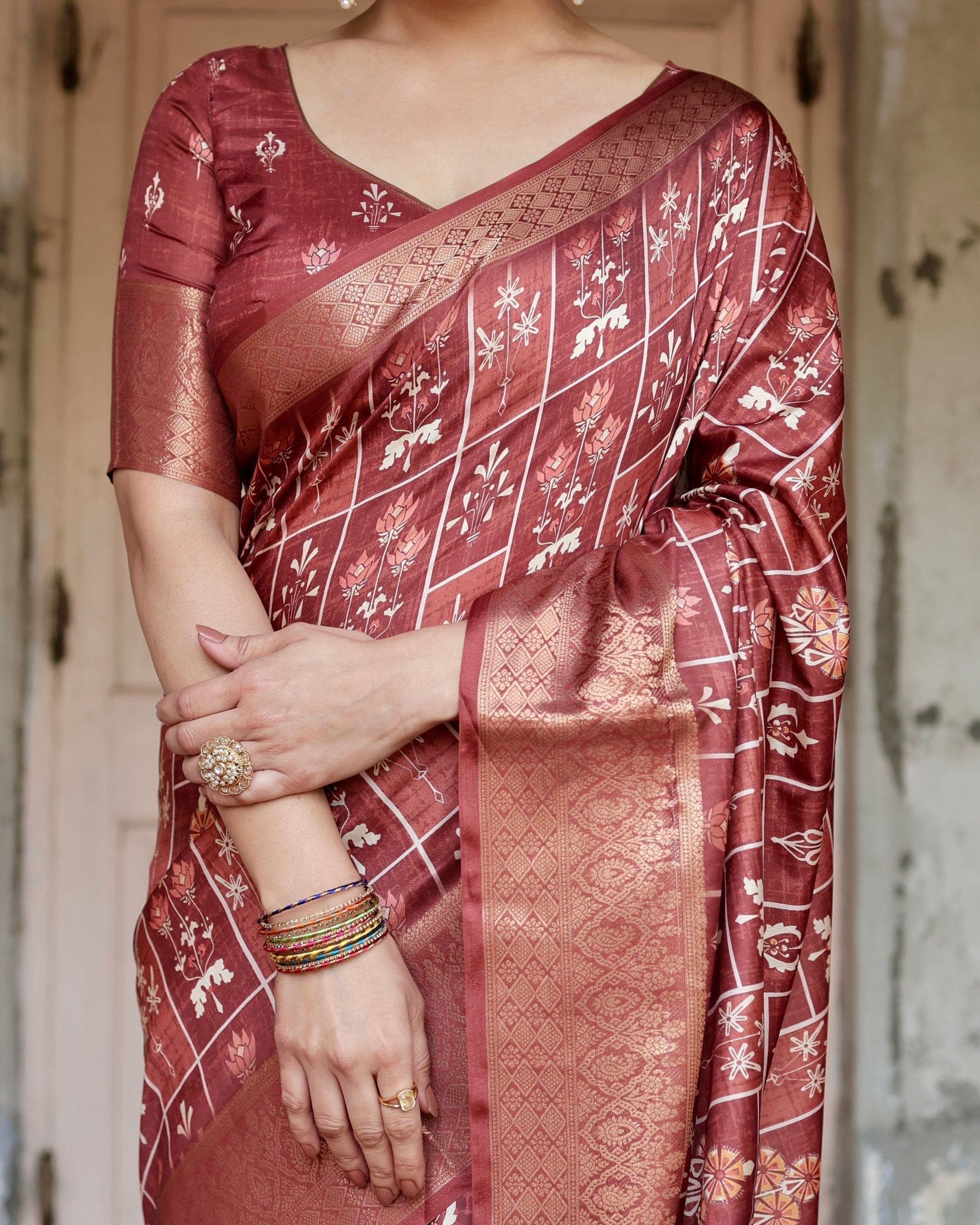 icultural Floral Printed Cotton Silk Saree
