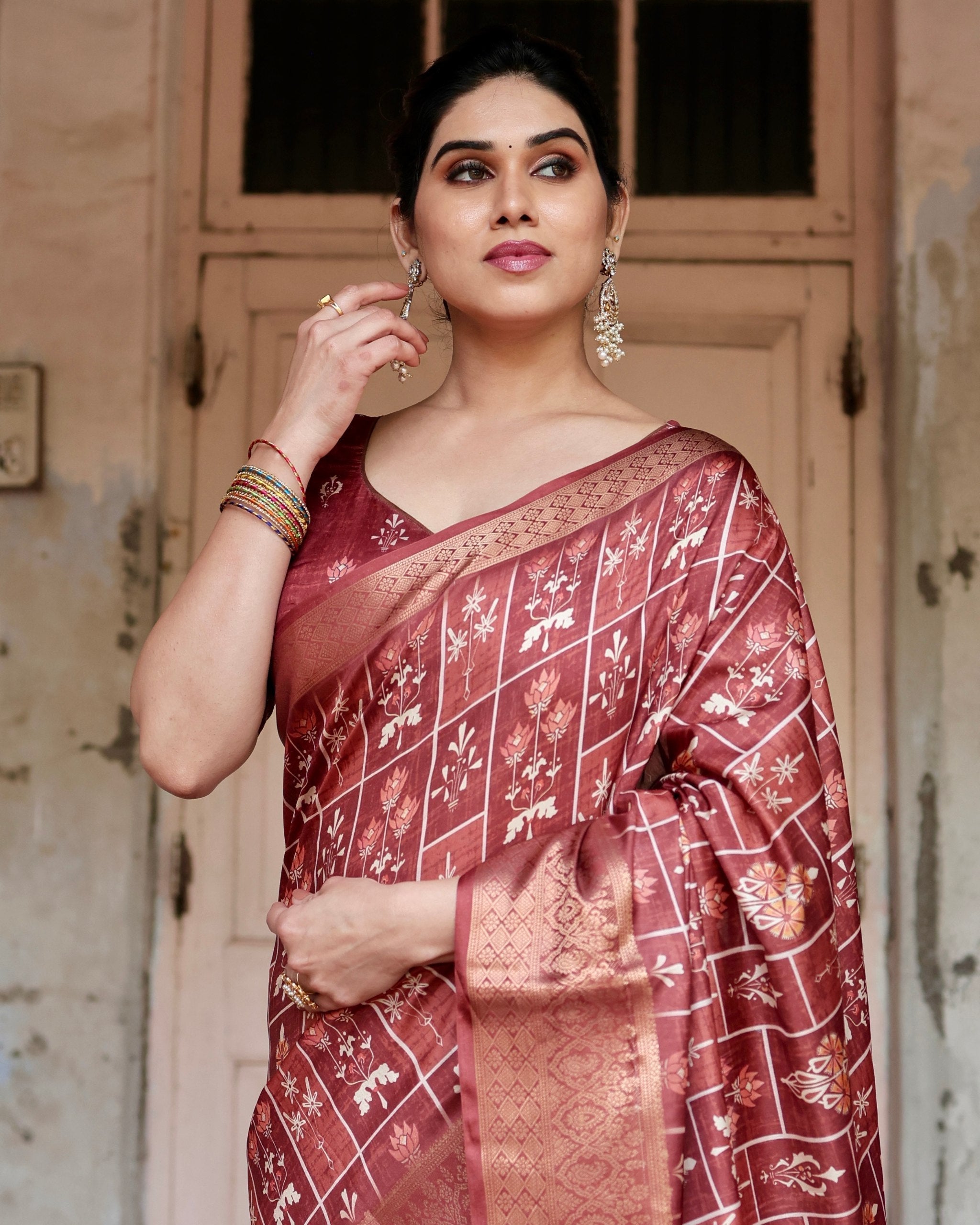 icultural Floral Printed Cotton Silk Saree