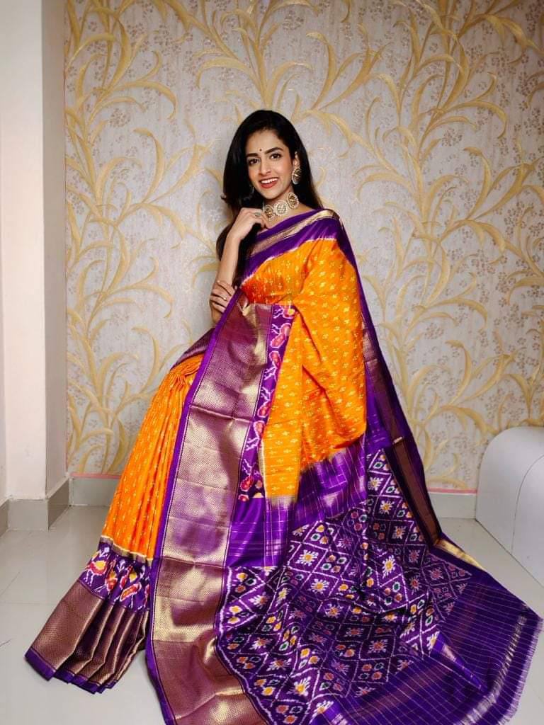 Orange & Purple Soft Silk Handloom by Icultuer