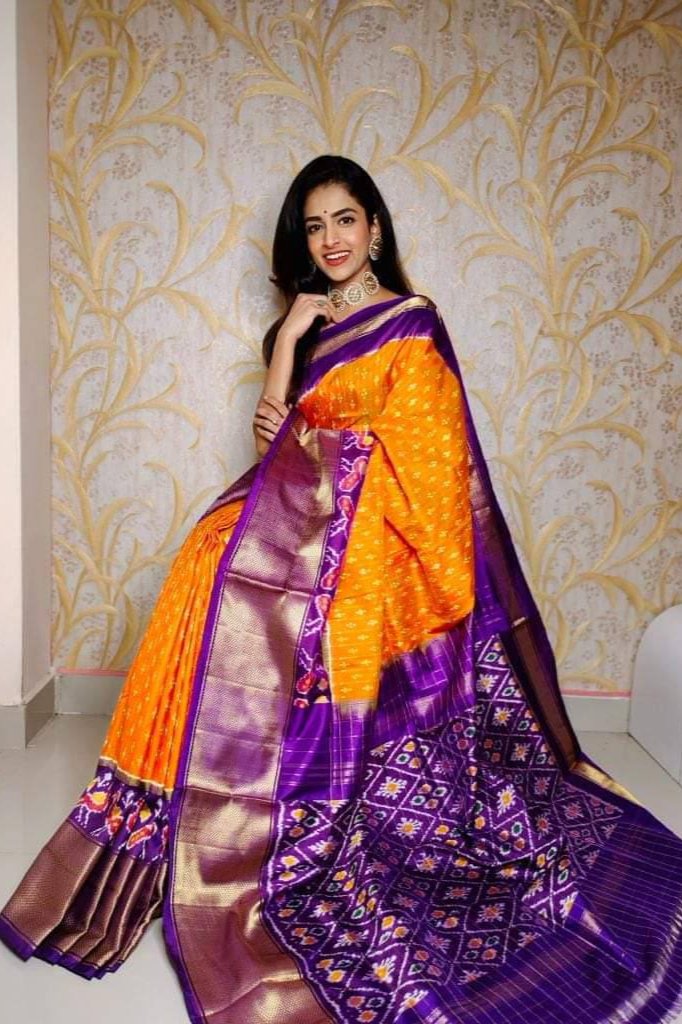 Orange Handloom Soft Silk Printed by Icultuer