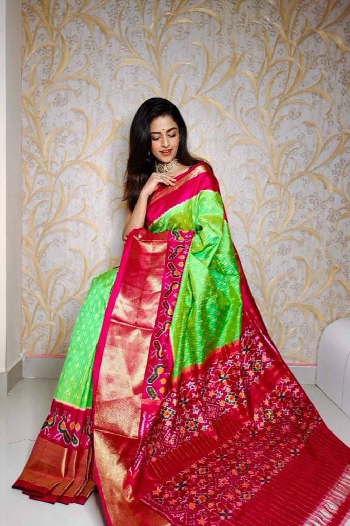 Perot Handloom Soft Silk ikkat Printed by Icultuer