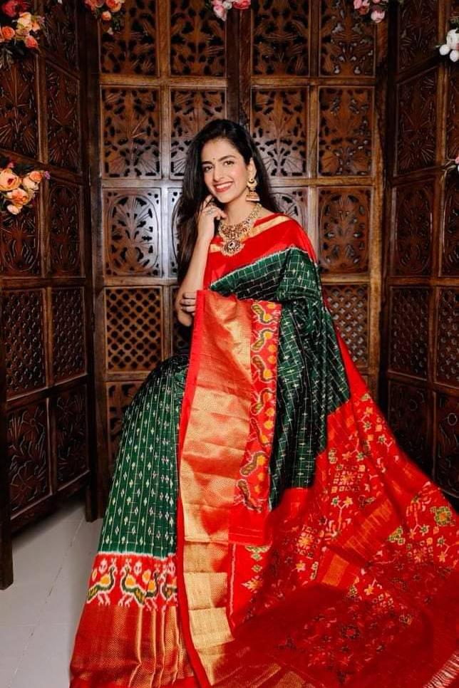 Dark Green Handloom Soft Silk Printed by Icultuer