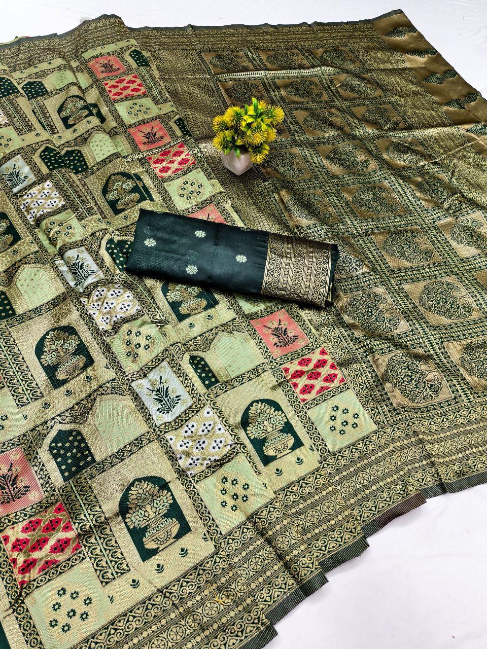 Elegant Mehendi Green Art Silk Patola Saree with icultural Zari Pallu
