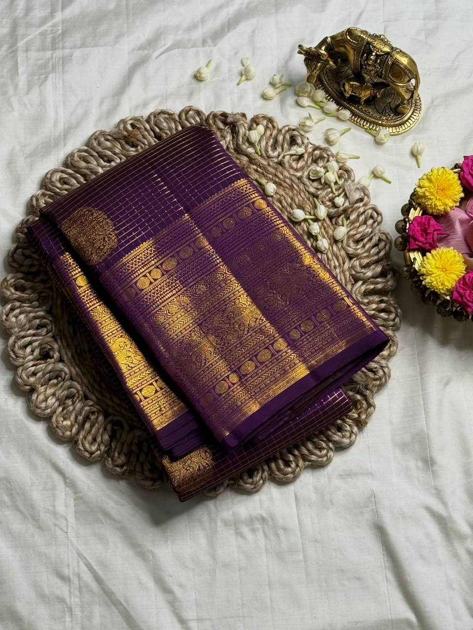 Regal Amethyst Purple Premium Luxury Banarasi Silk Saree with Grand icultural Gold Zari Border