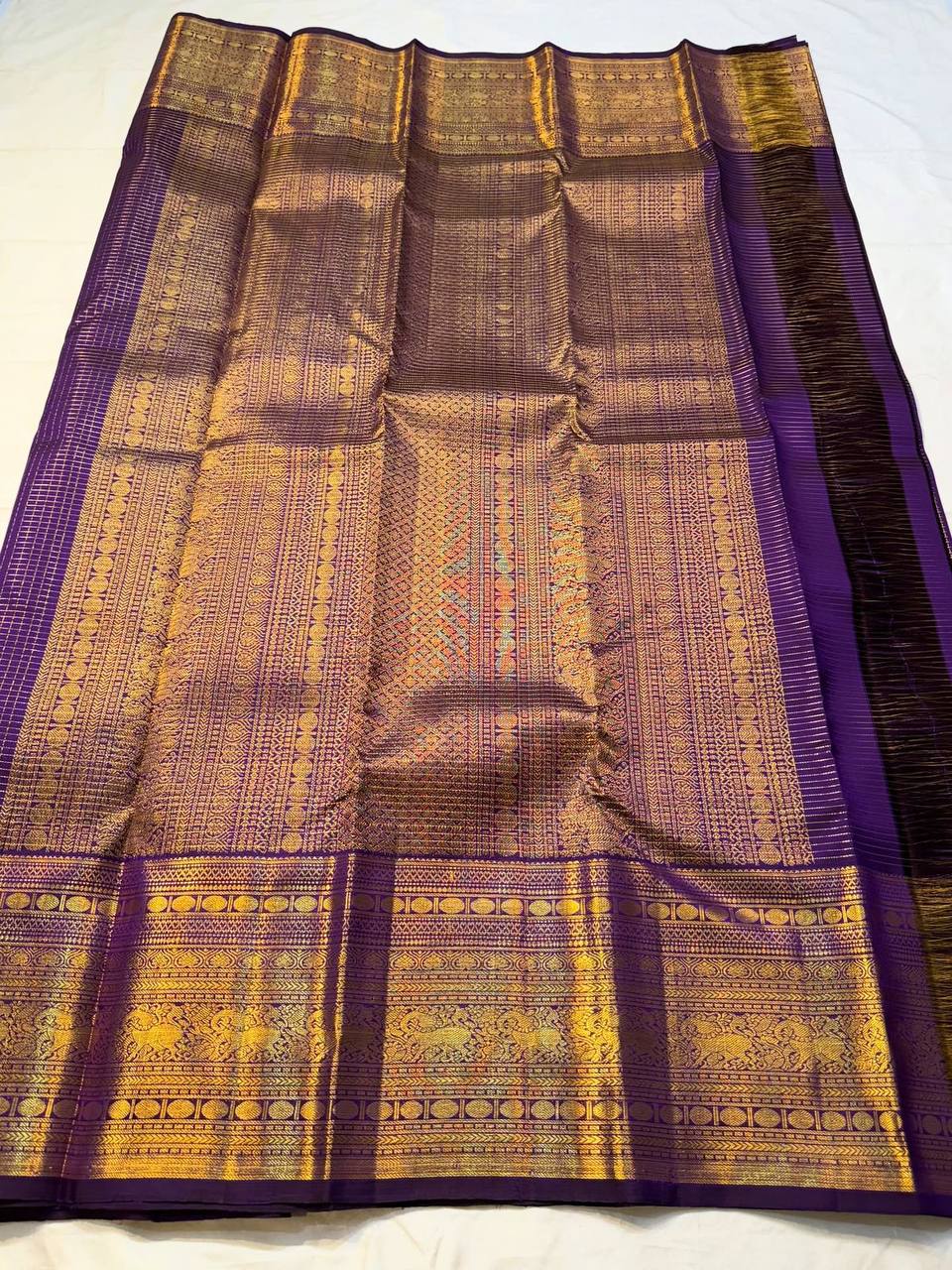 Regal Amethyst Purple Premium Luxury Banarasi Silk Saree with Grand icultural Gold Zari Border