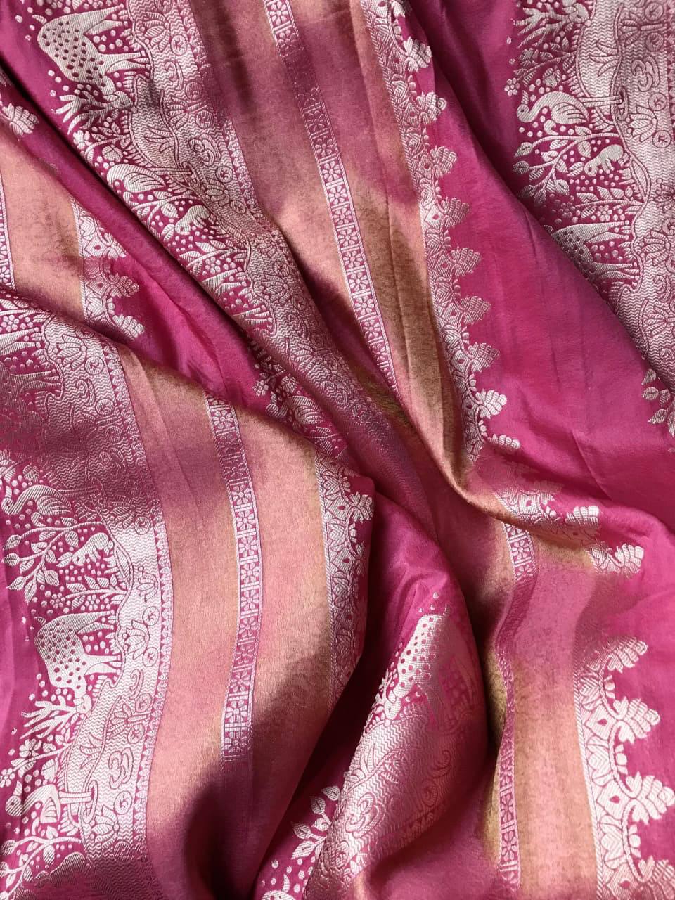 Royal Rosewood Pink Premium Luxury Silk Saree with icultural Gold Zari Heritage Borders & Tassel Pallu