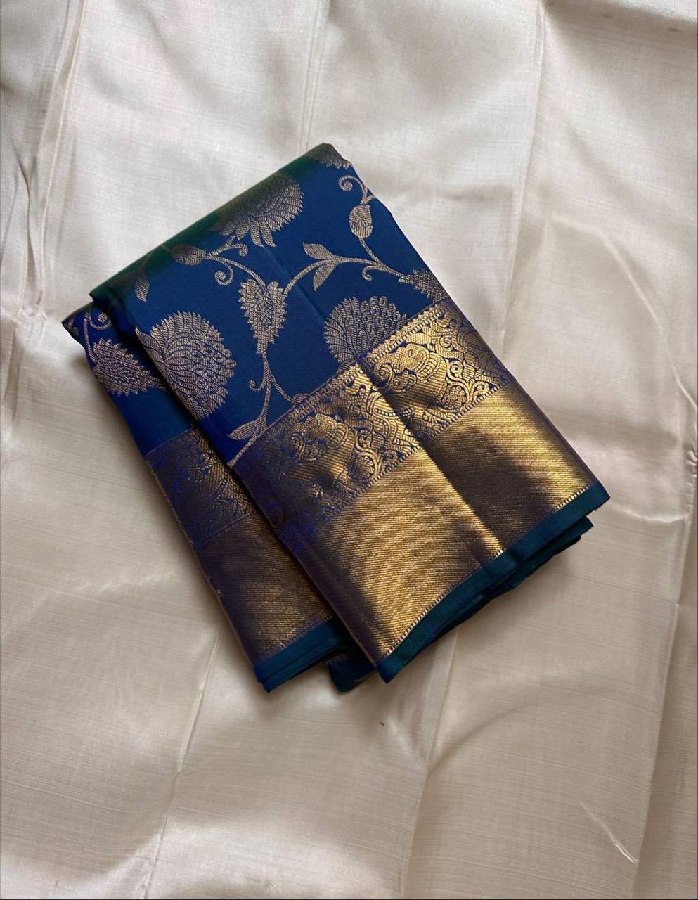 Royal icultural Blue Premium Luxury Silk Saree with icultural Gold Zari Floral Weave & Regal Border