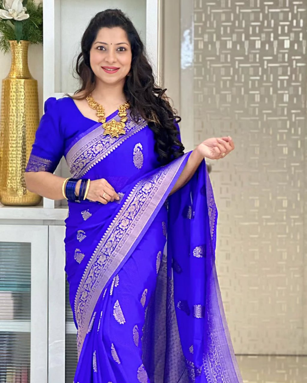 Banarasi Soft Silk Saree in Royal Blue
