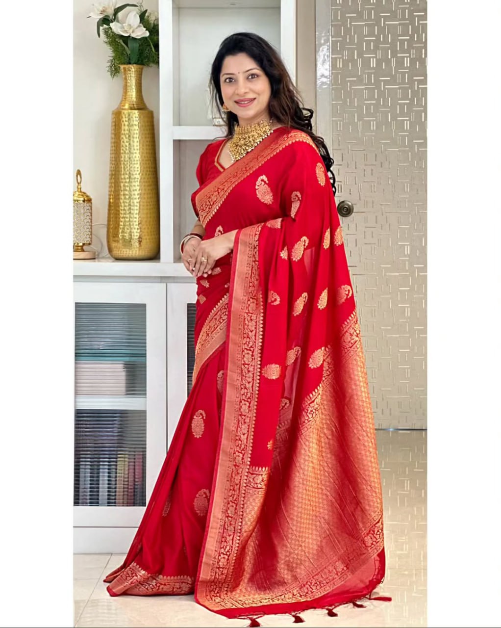 Banarasi Soft Silk Saree in Red