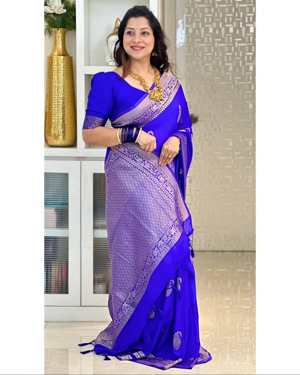 Banarasi Soft Silk Saree in Royal Blue