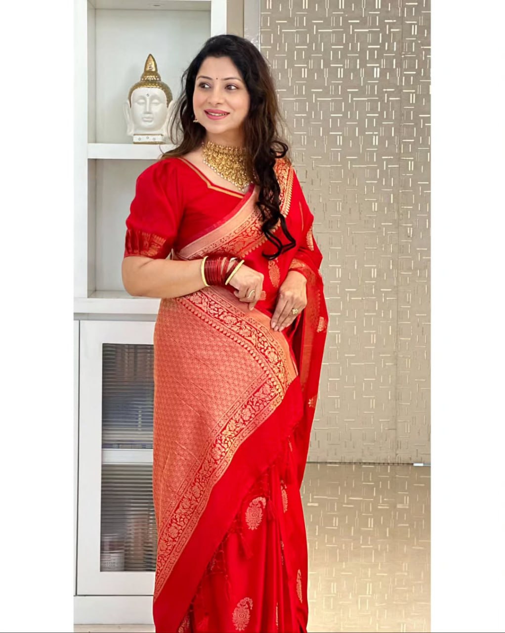 Banarasi Soft Silk Saree in Red
