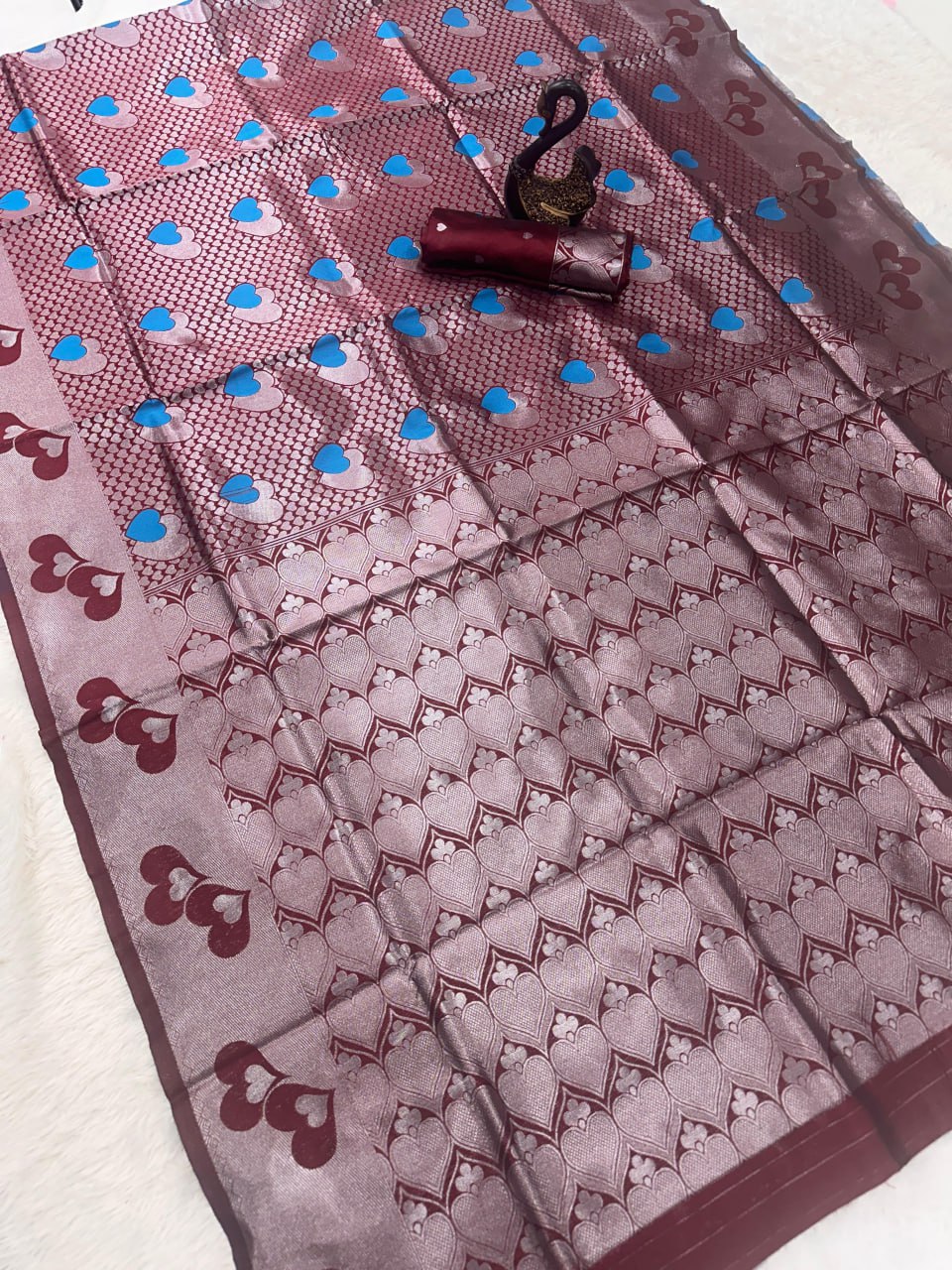 Classic icultural & Crimson Red Kanchipuram Silk Saree with Gold Zari Border
