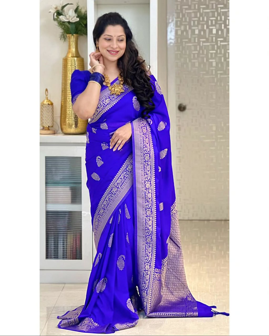 Banarasi Soft Silk Saree in Royal Blue