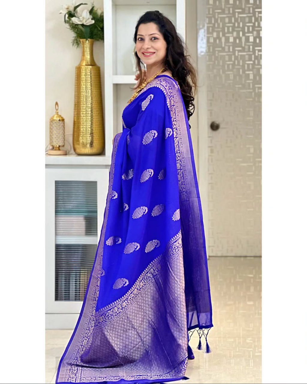 Banarasi Soft Silk Saree in Royal Blue