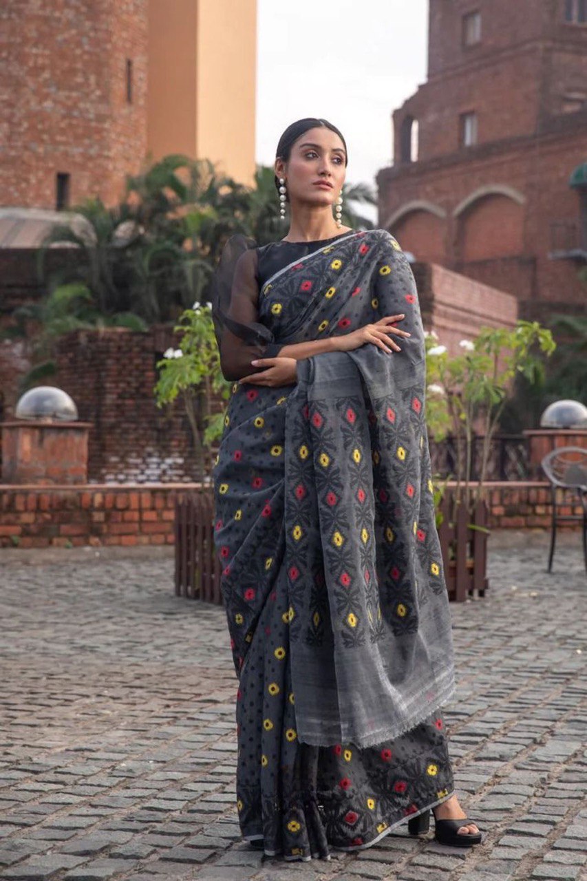 Black Pure Cotton Soft Slik Printed by Icultuer with Rich Blouse