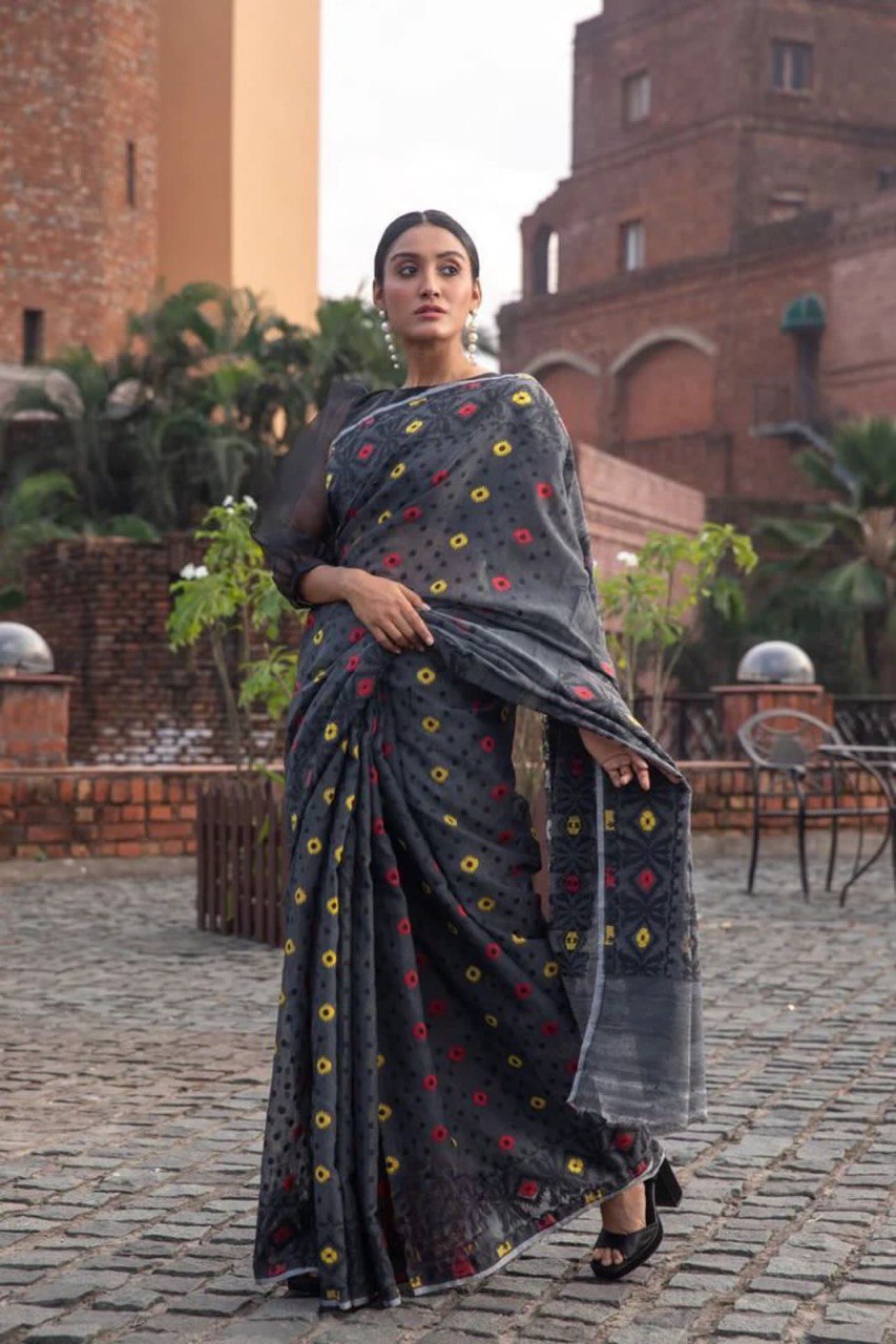 Black Pure Cotton Soft Slik Printed by Icultuer with Rich Blouse
