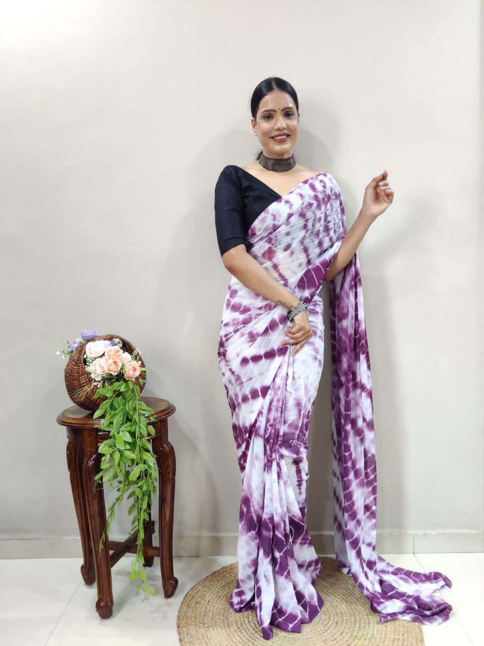 Multi Light Color Ready To Wear by Icultuer with Black Satin Blouse
