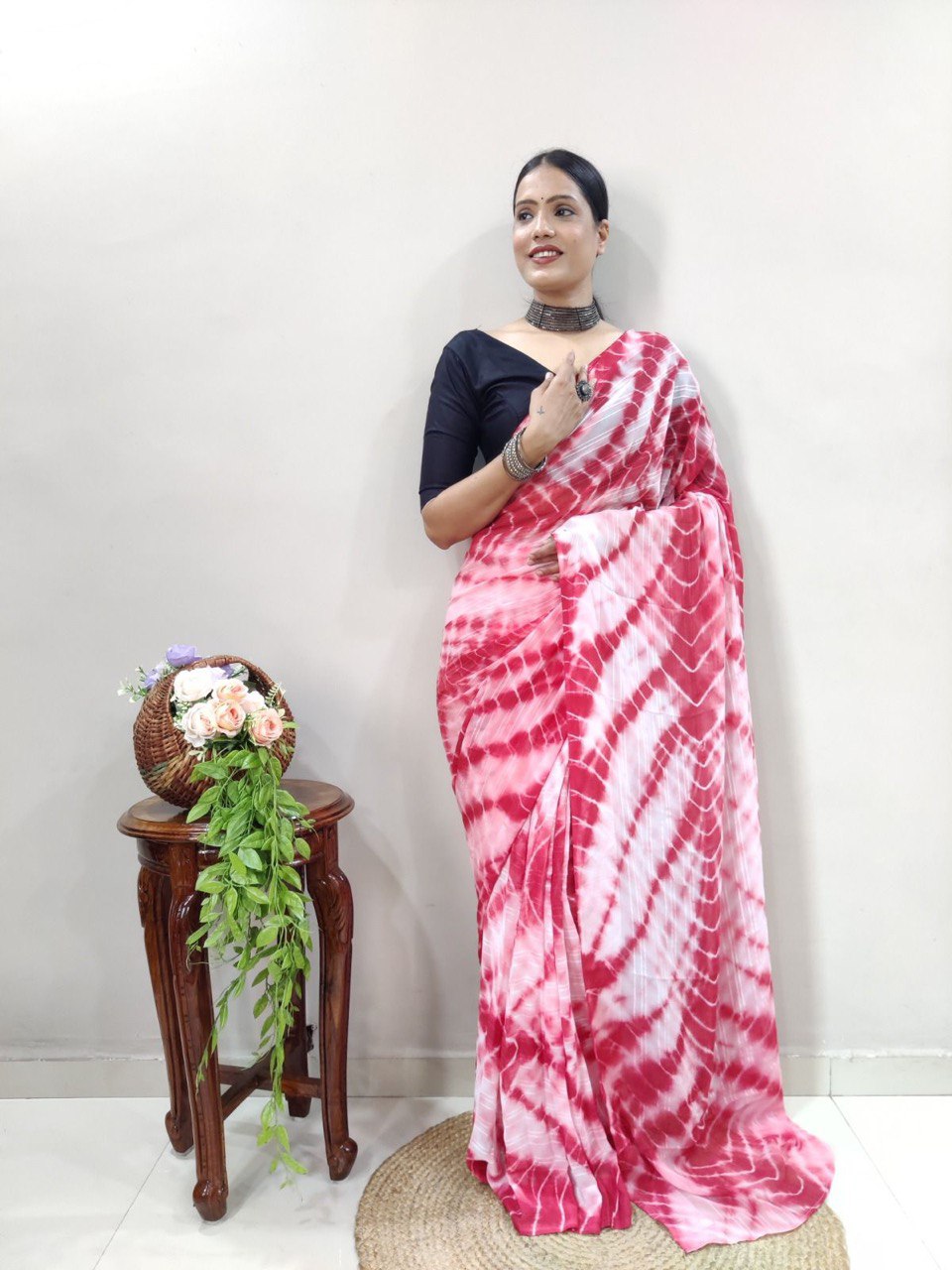 Multi Light Color Ready To Wear by Icultuer with Black Satin Blouse