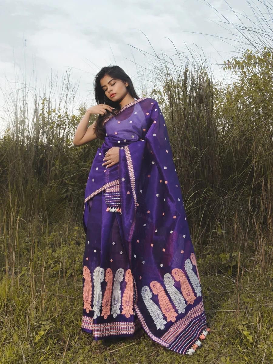 Litchi Silk Copper Weaving by Icultuer with Printed Blouse