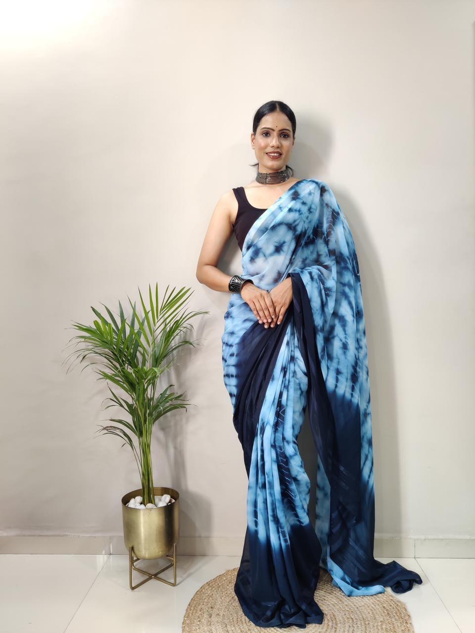 Multi Color Bollywood Sybori Printed by Icultuer with Satin Belt