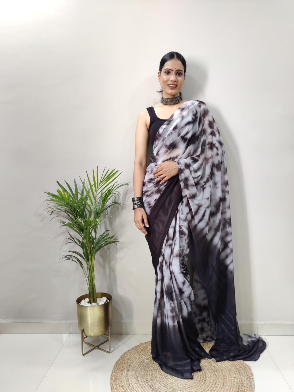 Multi Color Bollywood Sybori Printed by Icultuer with Satin Belt