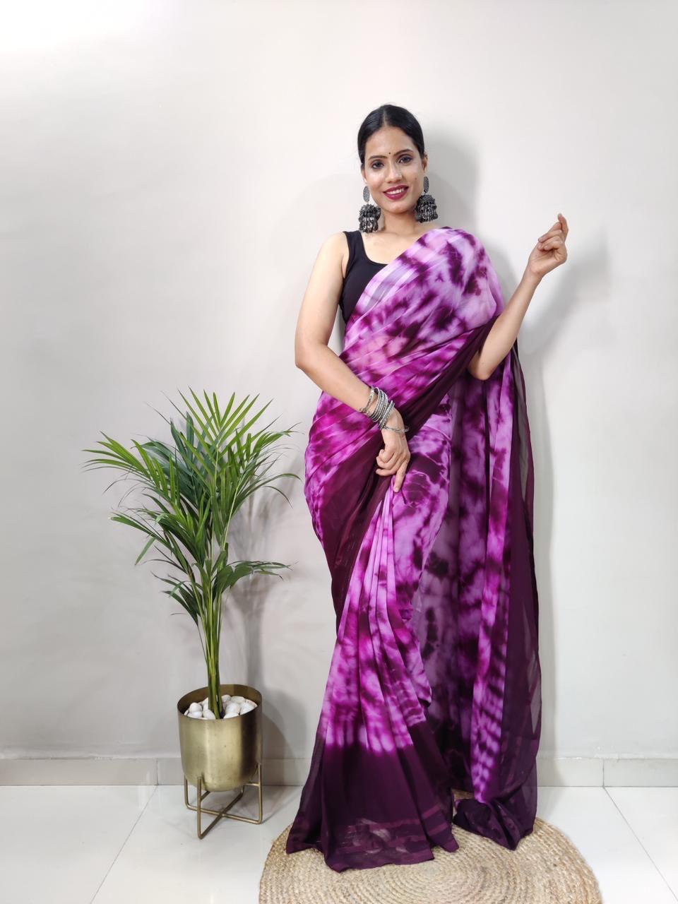Multi Color Bollywood Sybori Printed by Icultuer with Satin Belt