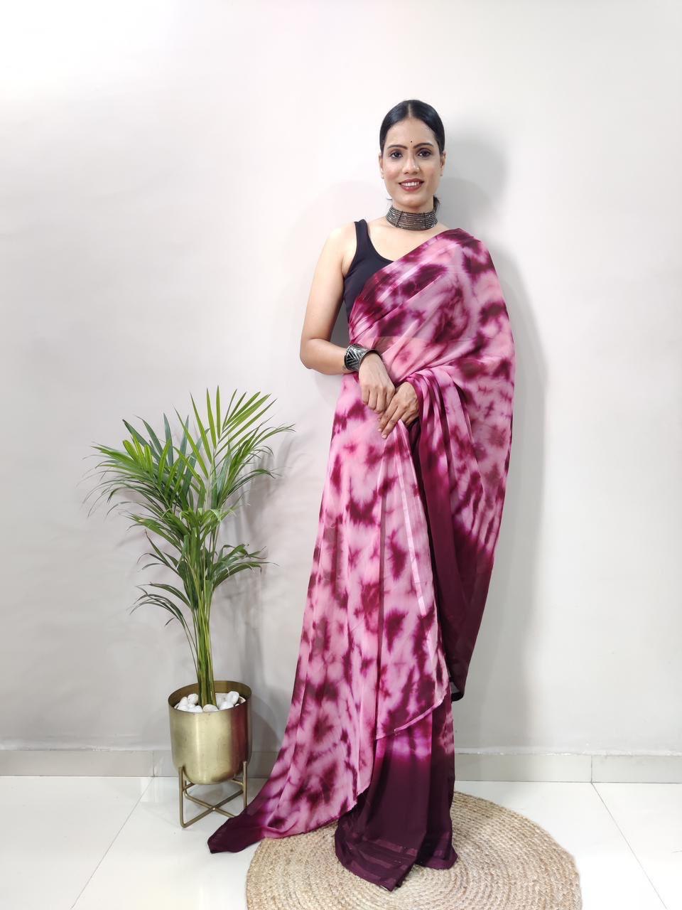 Multi Color Bollywood Sybori Printed by Icultuer with Satin Belt