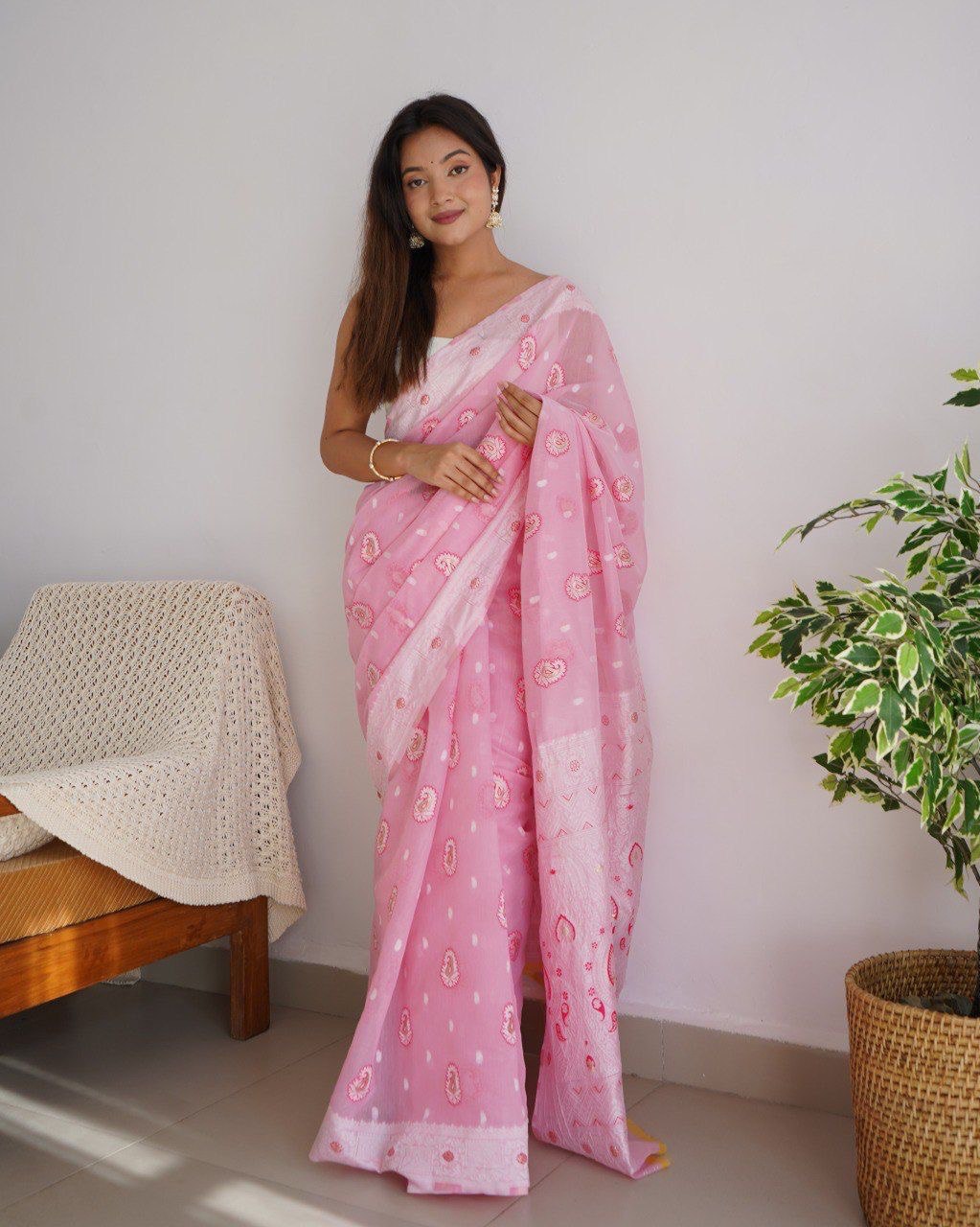 Lilan Soft Silk Lakhnavi Weaving Work by Icultuer