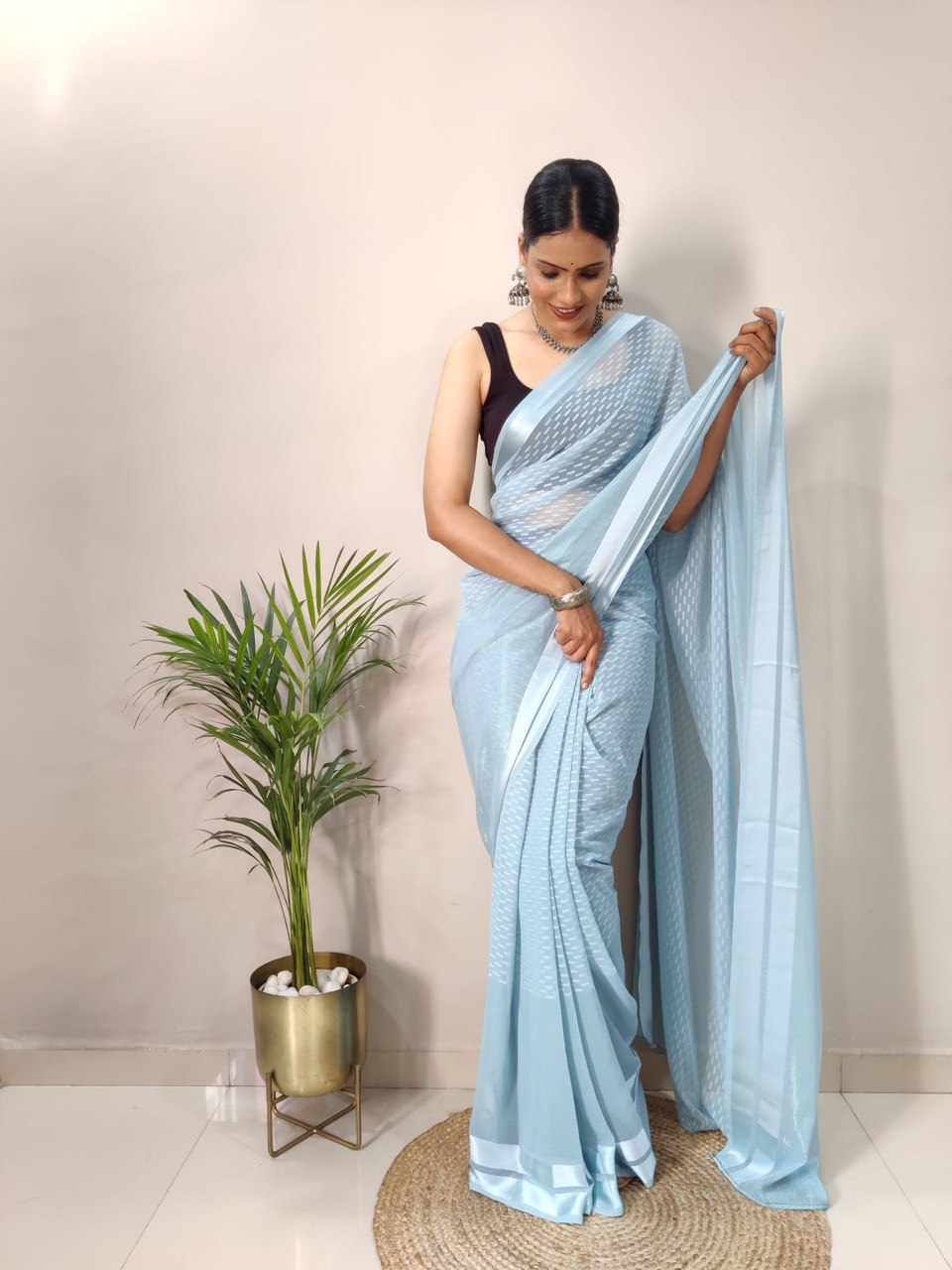 Soft Silk Fancy Satin Butti Work by Icultuer With Blouse