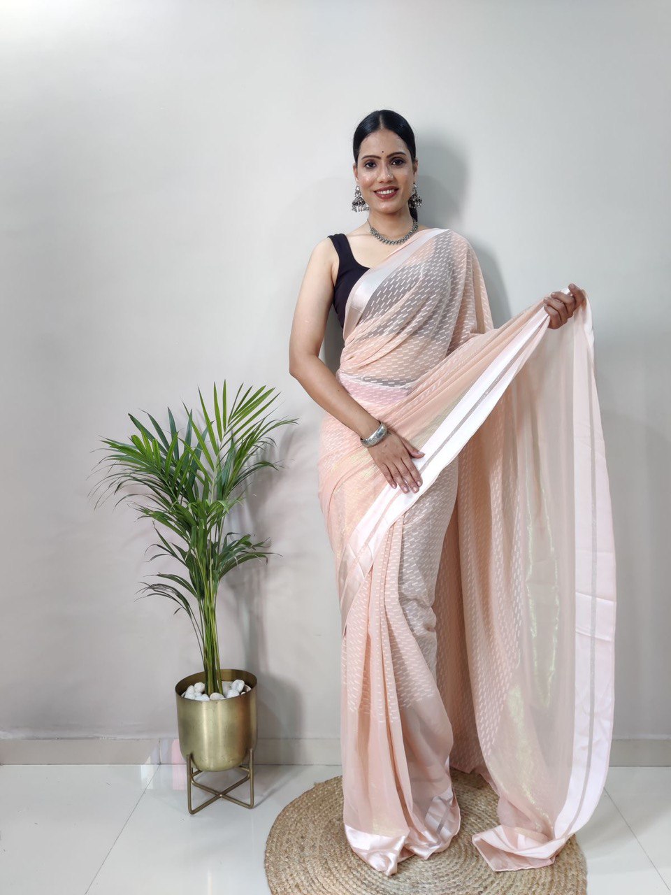 Soft Silk Fancy Satin Butti Work by Icultuer With Blouse