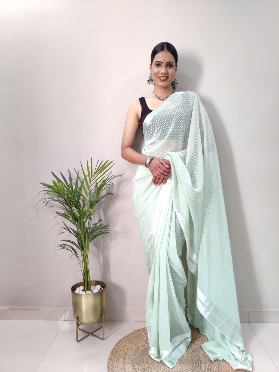 Soft Silk Fancy Satin Butti Work by Icultuer With Blouse