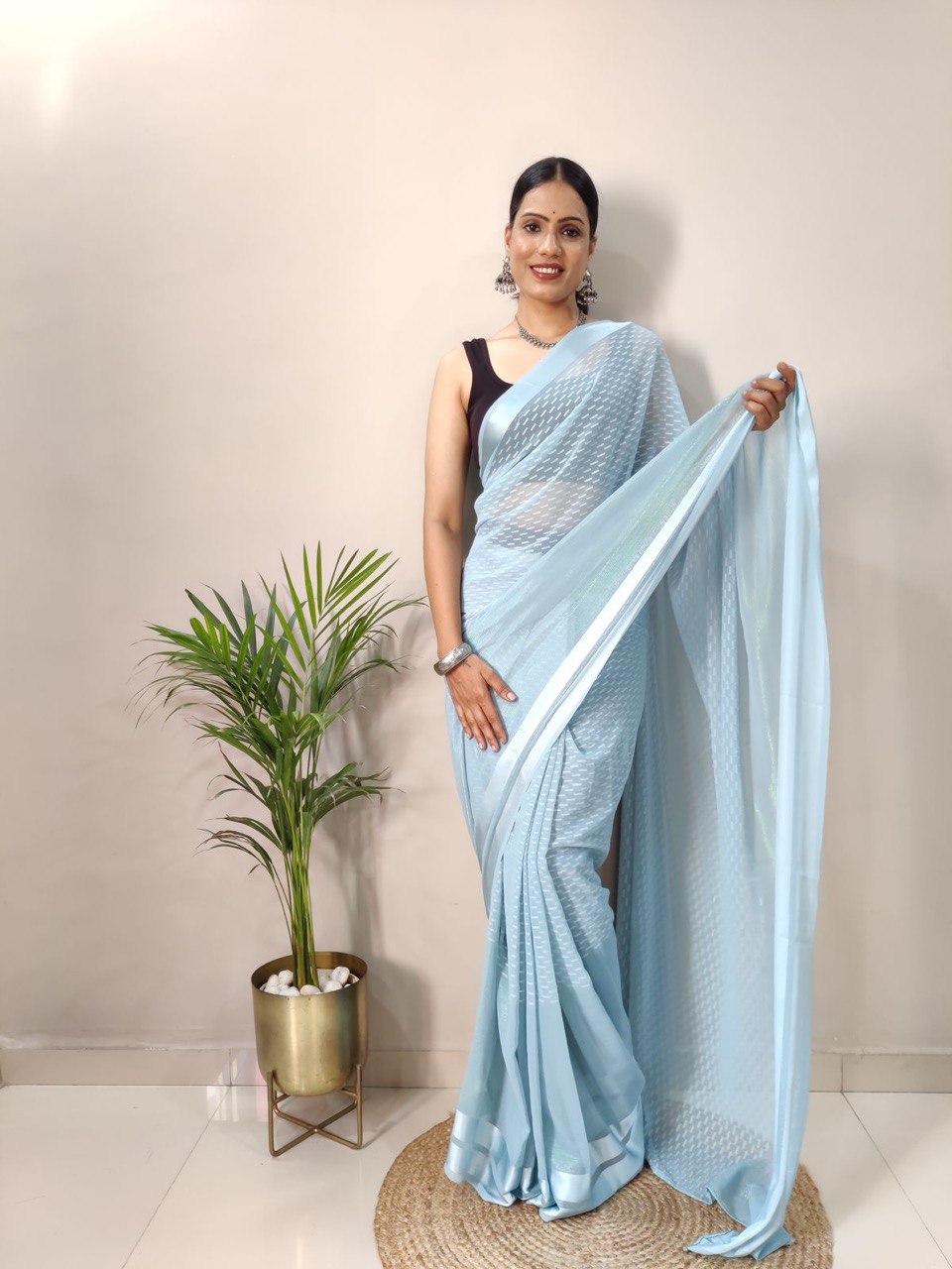 Soft Silk Fancy Satin Butti Work by Icultuer With Blouse