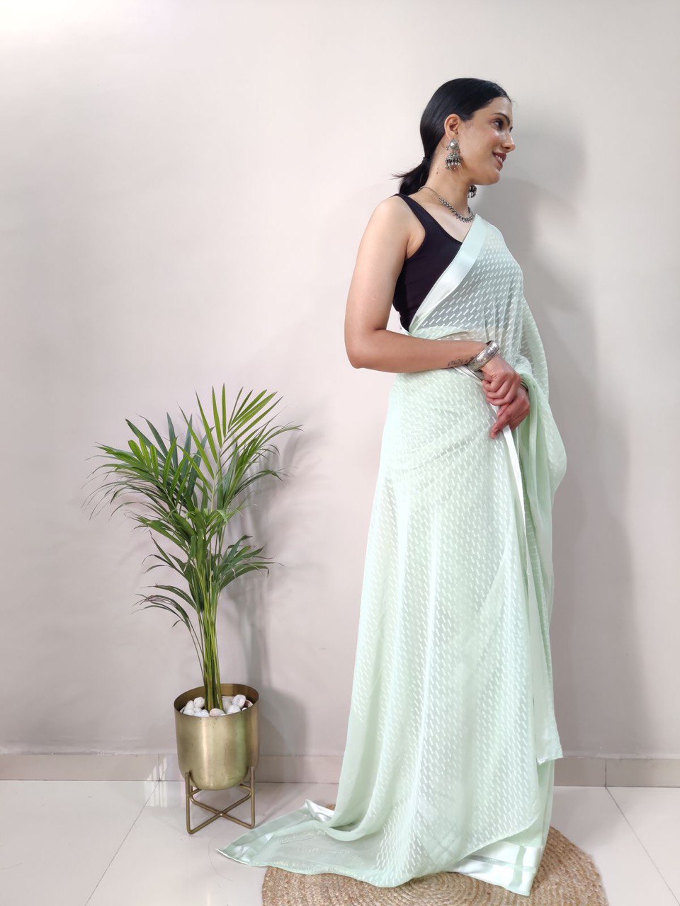 Soft Silk Fancy Satin Butti Work by Icultuer With Blouse