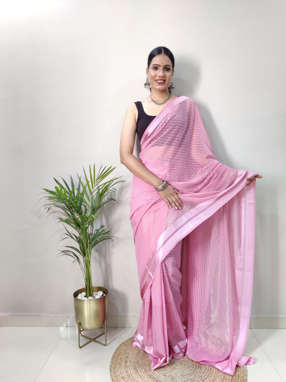 Soft Silk Fancy Satin Butti Work by Icultuer With Blouse