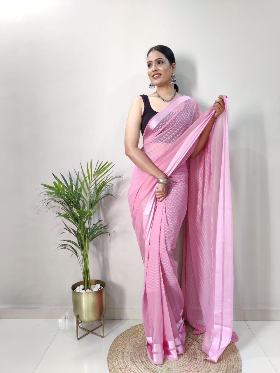 Soft Silk Fancy Satin Butti Work by Icultuer With Blouse