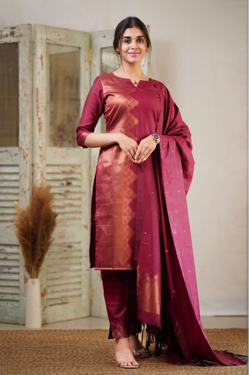 Banarasi Silk With Copper Pure Zari Kurta Set | icultural