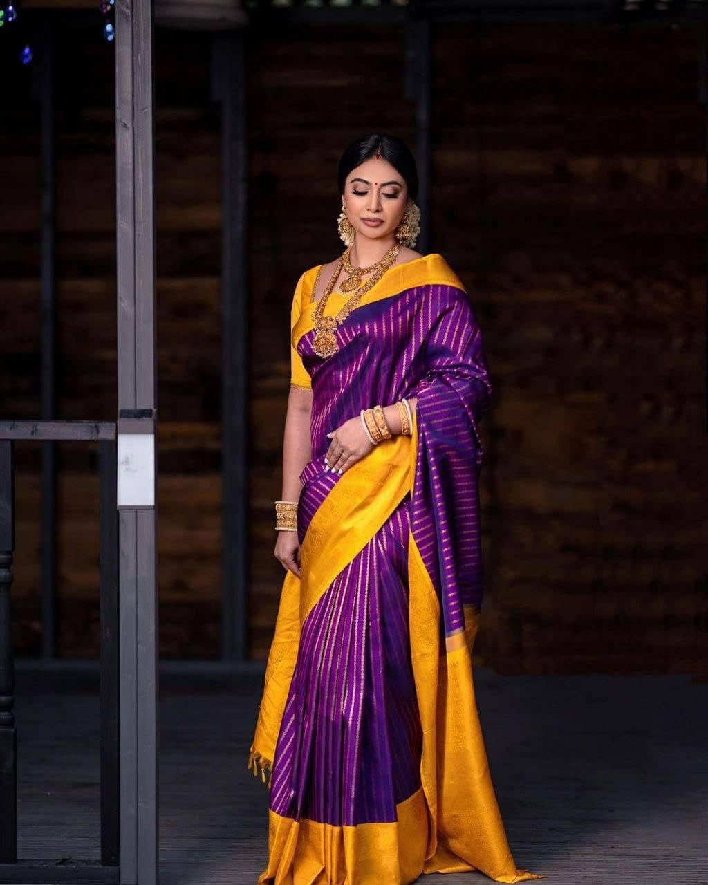 Jacquard  Gold Zari Soft Silk Purpule by Icultuer