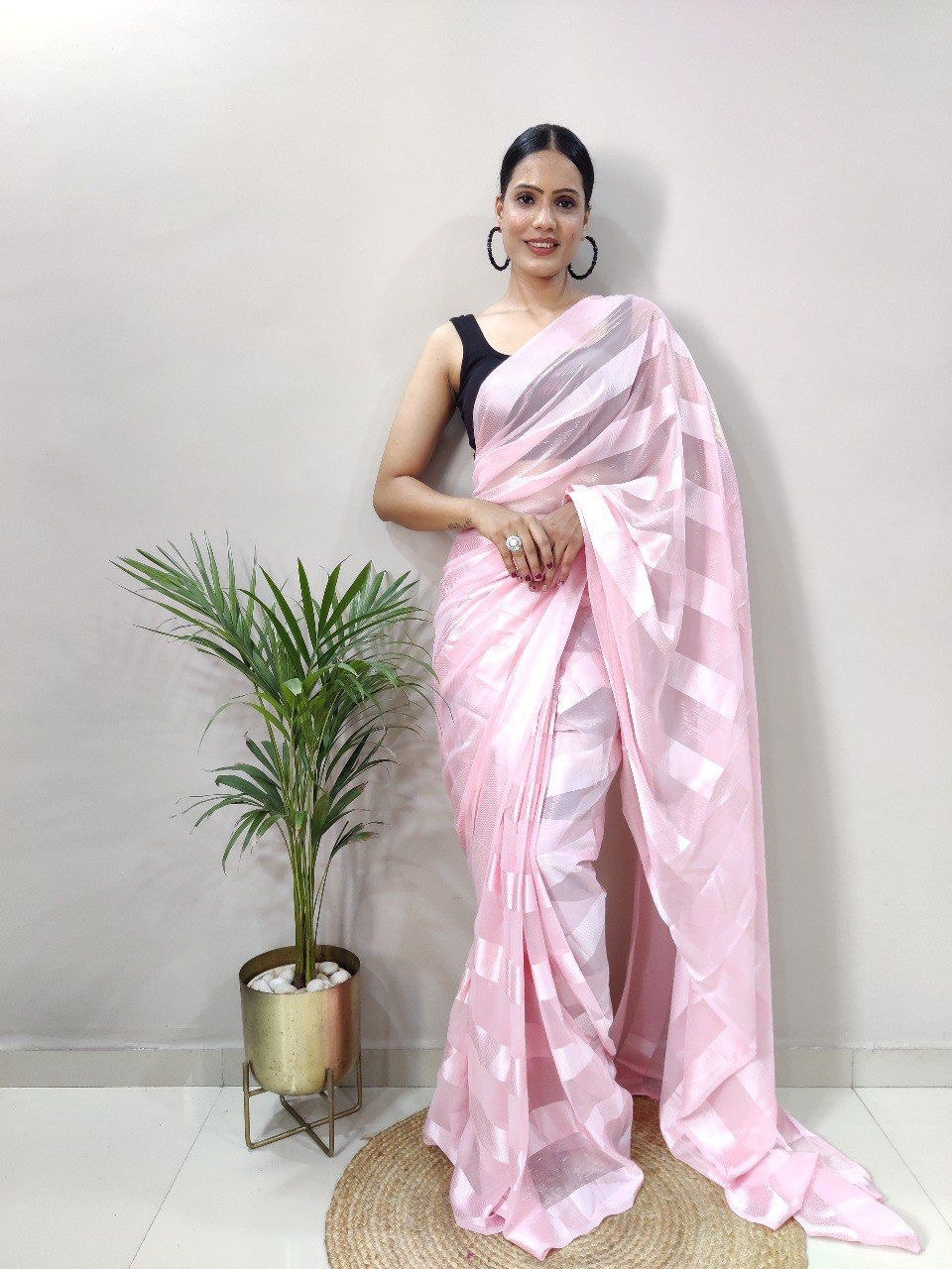 Multi Color Soft Silk by Icultuer with Black Satin Blouse