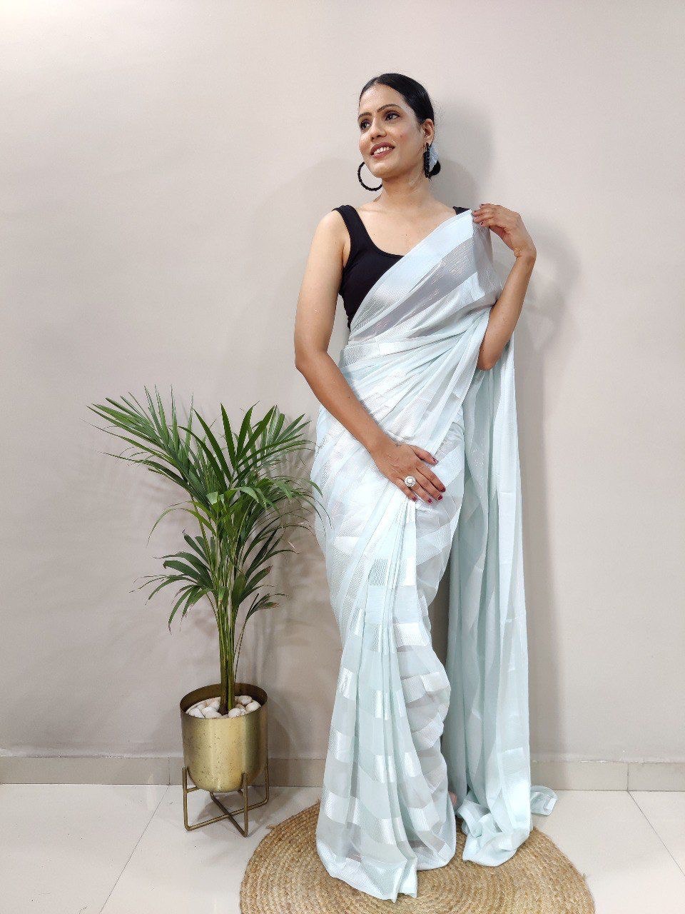 Multi Color Soft Silk by Icultuer with Black Satin Blouse