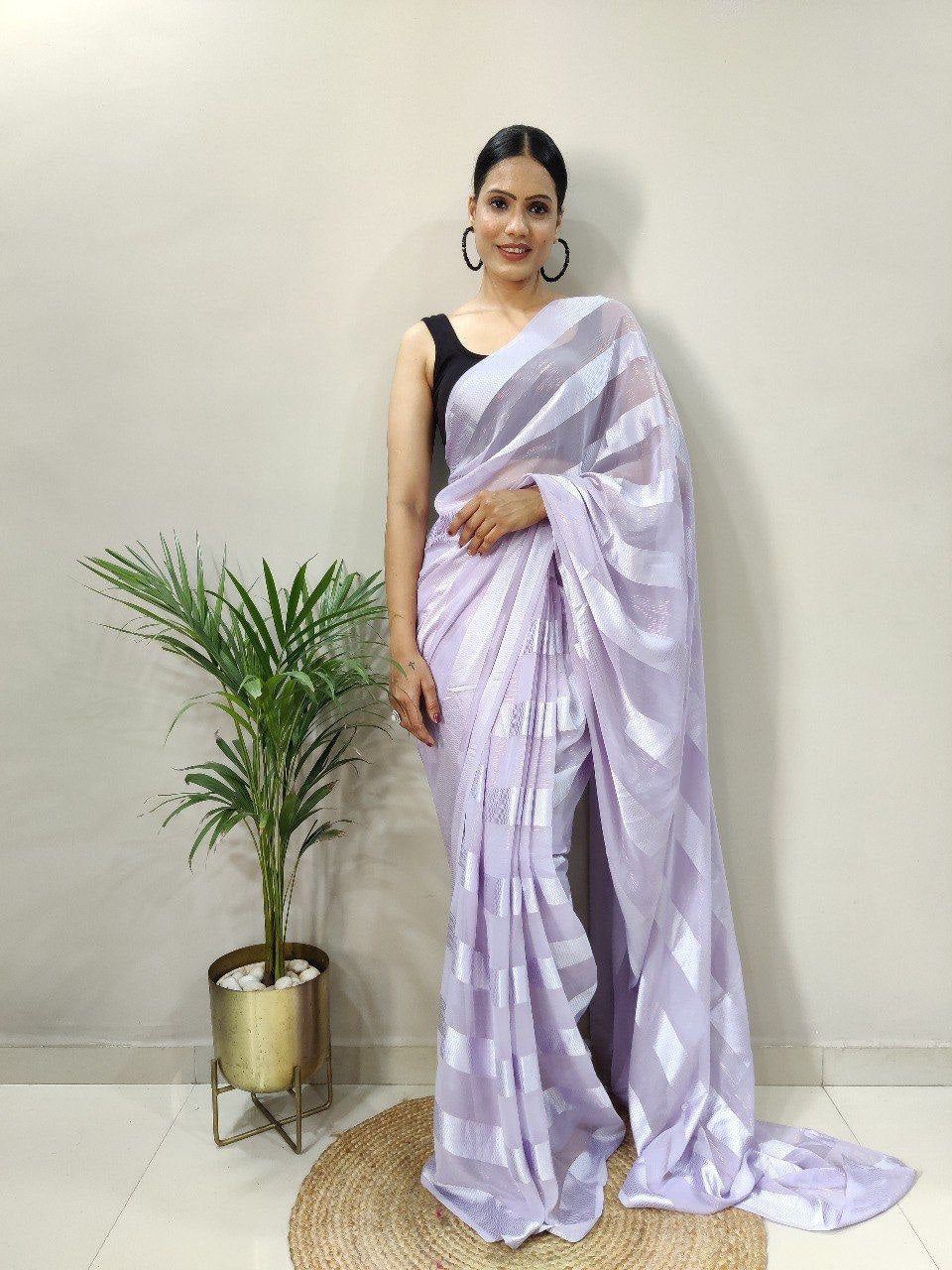 Multi Color Soft Silk by Icultuer with Black Satin Blouse