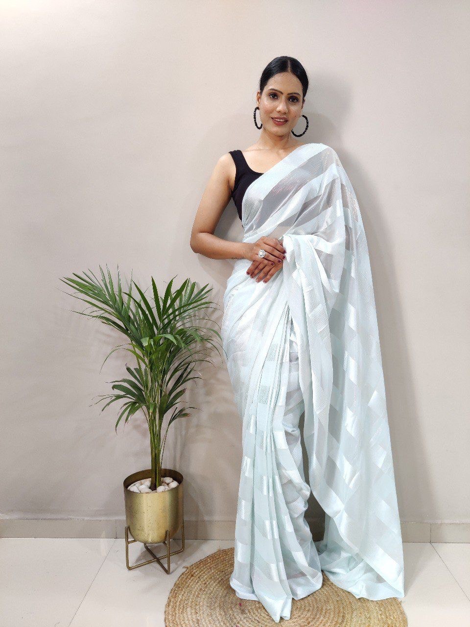 Multi Color Soft Silk by Icultuer with Black Satin Blouse