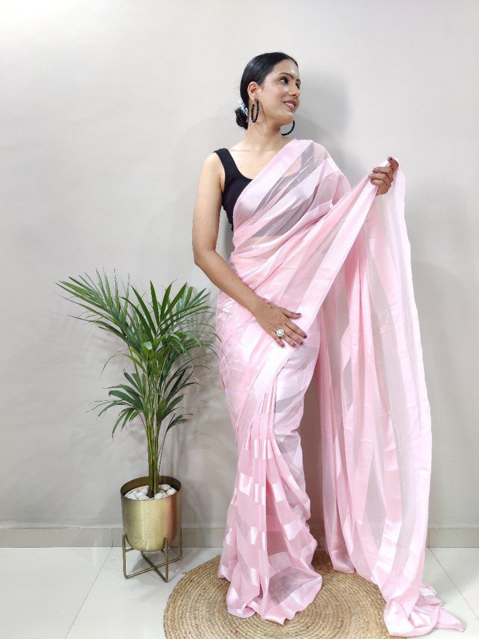 Multi Color Soft Silk by Icultuer with Black Satin Blouse