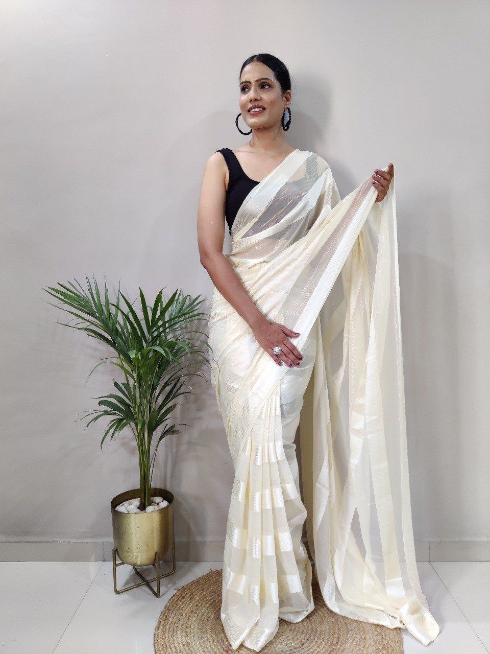 Multi Color Soft Silk by Icultuer with Black Satin Blouse