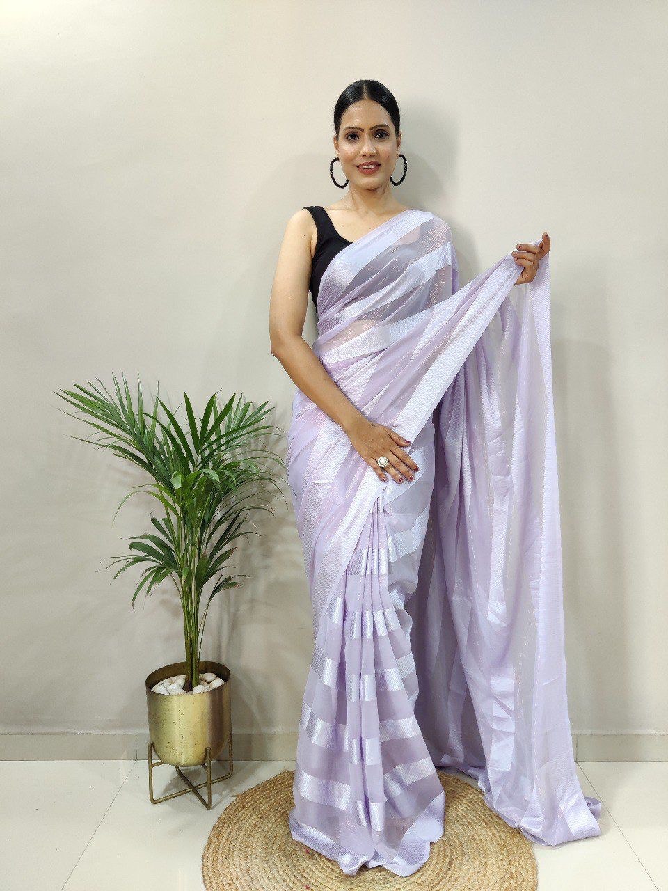 Multi Color Soft Silk by Icultuer with Black Satin Blouse