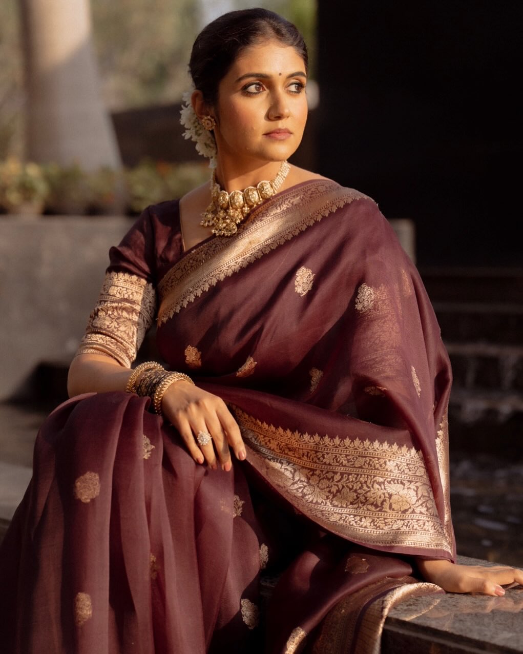 Picultural Organza Silk Saree with Floral Zari Motifs and Brocade Border