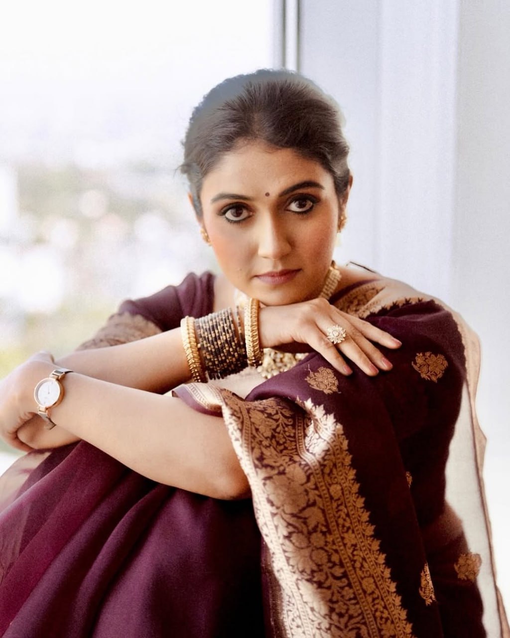 Picultural Organza Silk Saree with Floral Zari Motifs and Brocade Border
