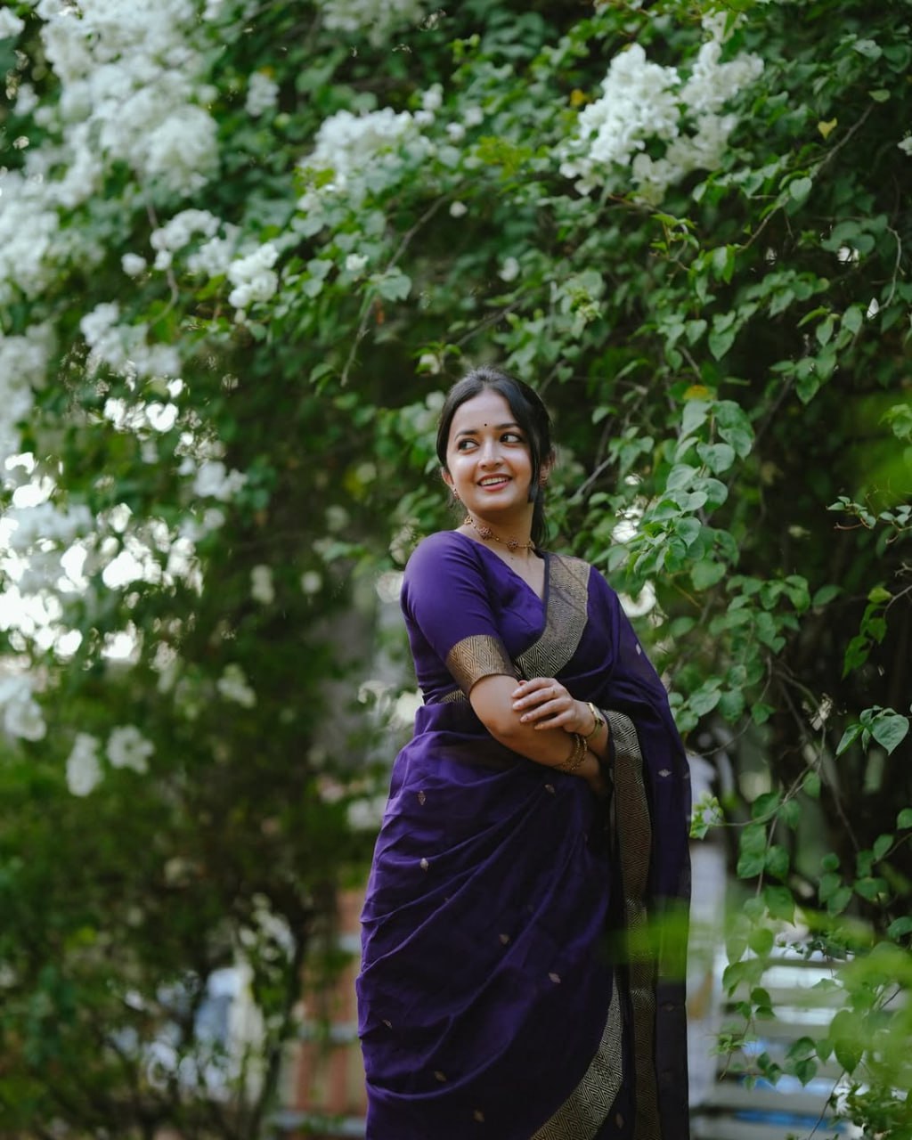 icultural - Purple Banarasi Silk Saree with Golden Butti Weave and Zari Border